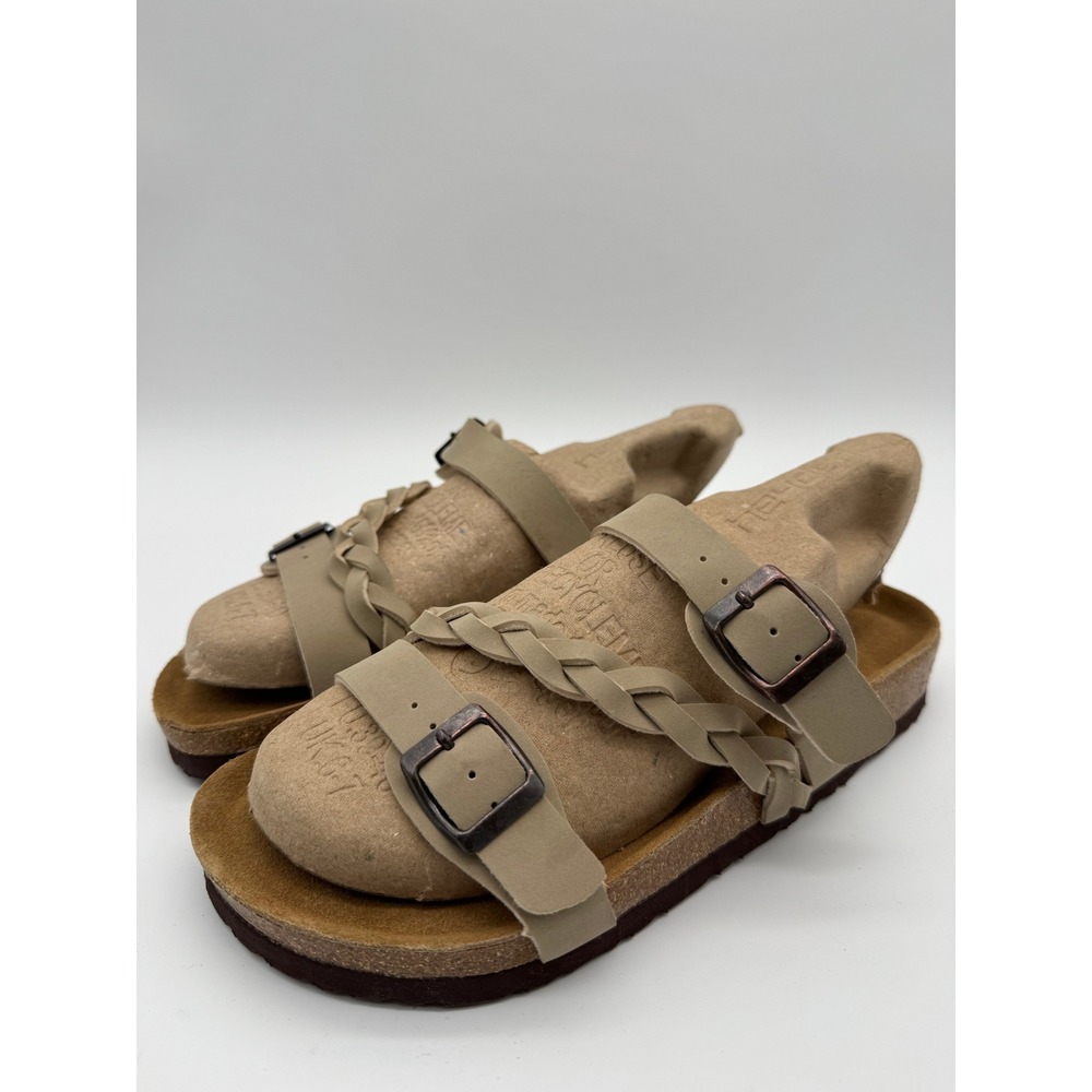 Cushionaire Sandals Mens 9 Womens 11 Brown Double Strap Comfort Cork Footbed